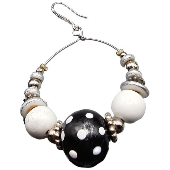 Pierced Earrings Round Halo Black Dangle Faceted Acrylic Beads Open SKU 2158 - Picture 2 of 5